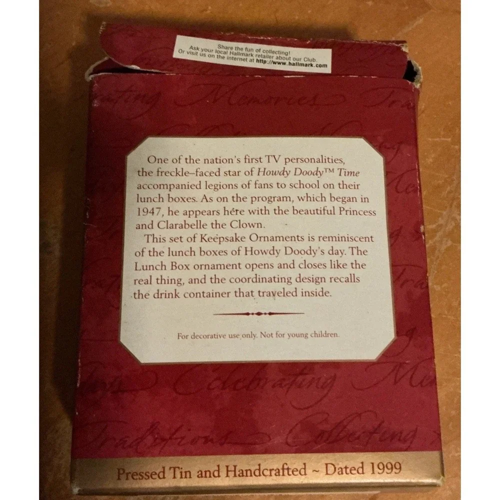 1999 Hallmark 2pc Ornament Set Howdy Doody Small Metal‎ Lunch Box Set
